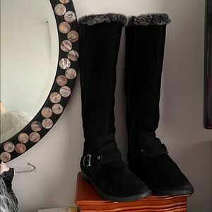 Women's Black Suede Knee-High Boots by Alfani with zippers.Light, comfortable.